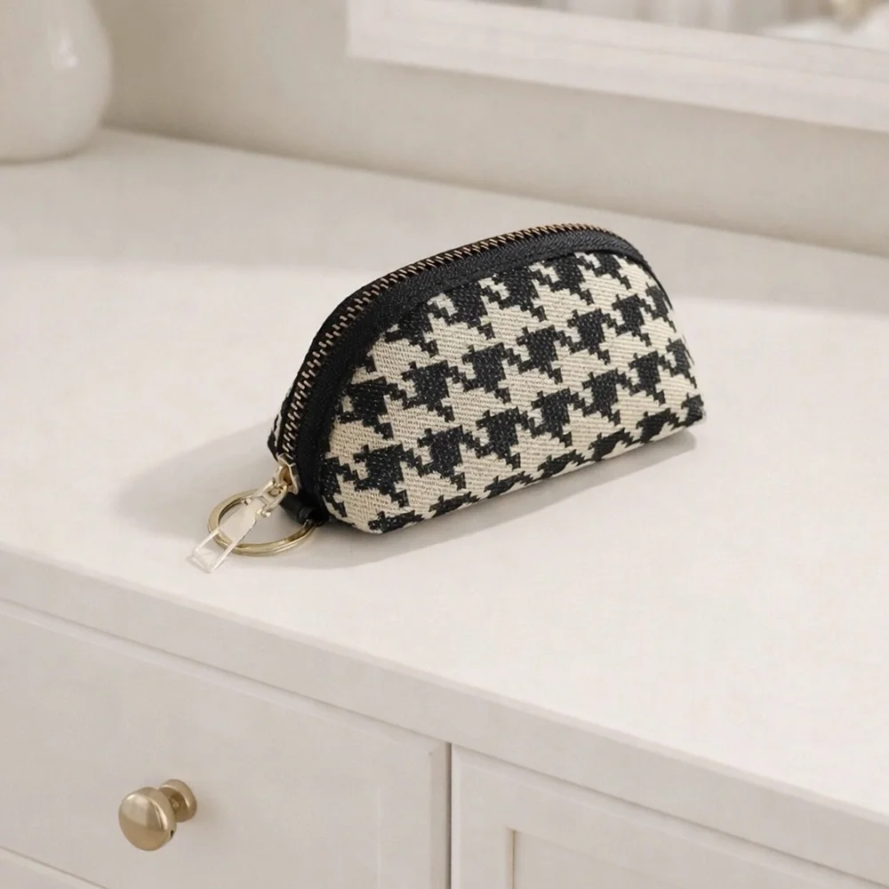 Mini Black and White Checkered Keychain